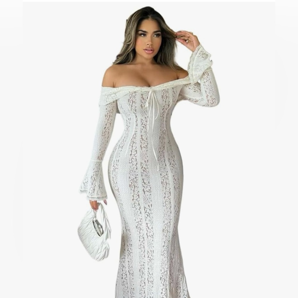NWT White Lace Off-Shoulder Maxi Dress